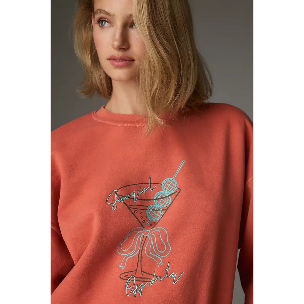 Anthropologie Showgirl Off Duty Martini Disco Ball Sweatshirt Coral Orange M